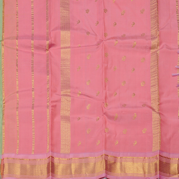 Hayagrivas Pastel Green Handloom Kanjivaram Silk Saree with Lilac Colour Border KBD2151C1-16