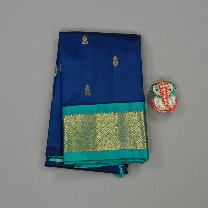 Hayagrivas Peacock Blue Handloom Kanjivaram Silk Saree with Teal Blue Border KBD2151C1-23