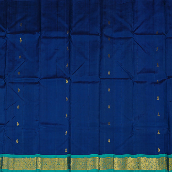Hayagrivas Peacock Blue Handloom Kanjivaram Silk Saree with Teal Blue Border KBD2151C1-23