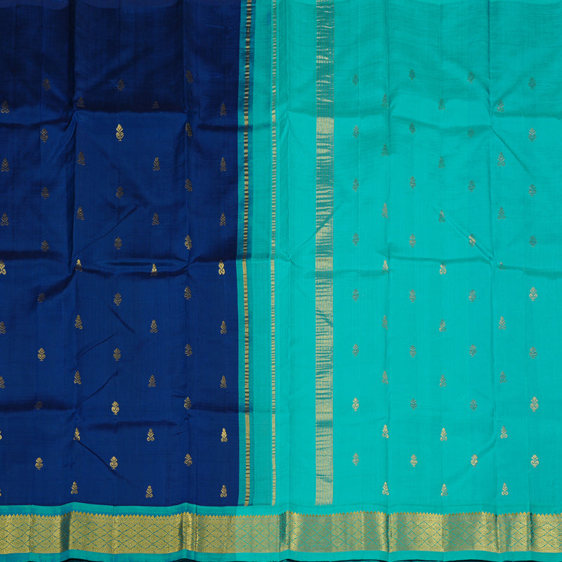 Hayagrivas Peacock Blue Handloom Kanjivaram Silk Saree with Teal Blue Border KBD2151C1-23