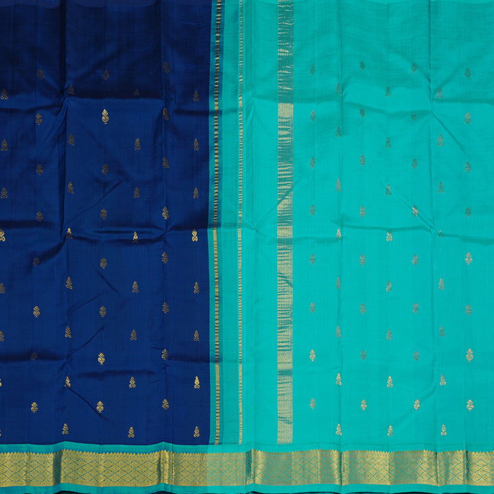 Hayagrivas Peacock Blue Handloom Kanjivaram Silk Saree with Teal Blue Border KBD2151C1-23