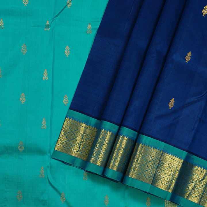 Hayagrivas Peacock Blue Handloom Kanjivaram Silk Saree with Teal Blue Border KBD2151C1-23