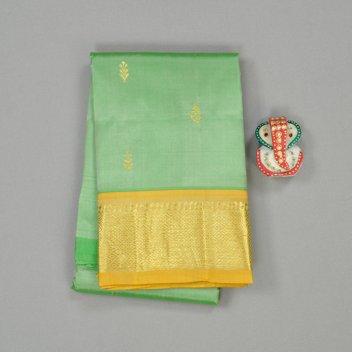 Hayagrivas Pastel Green Handloom Kanjivaram Silk Saree with Mustard Yellow Border KBD2151C1-25