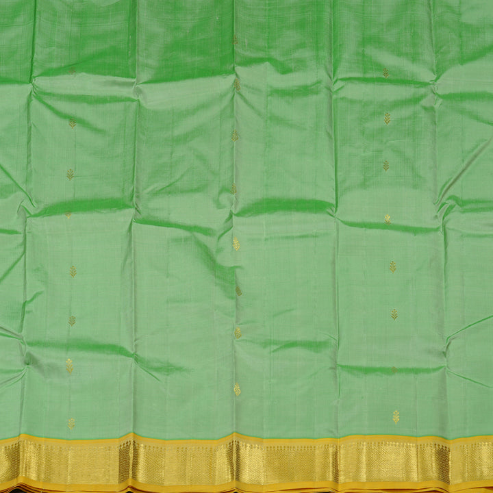 Hayagrivas Pastel Green Handloom Kanjivaram Silk Saree with Mustard Yellow Border KBD2151C1-25