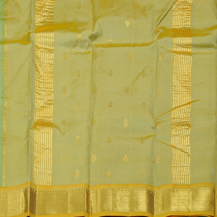Hayagrivas Pastel Green Handloom Kanjivaram Silk Saree with Mustard Yellow Border KBD2151C1-25