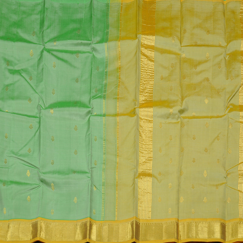 Hayagrivas Pastel Green Handloom Kanjivaram Silk Saree with Mustard Yellow Border KBD2151C1-25
