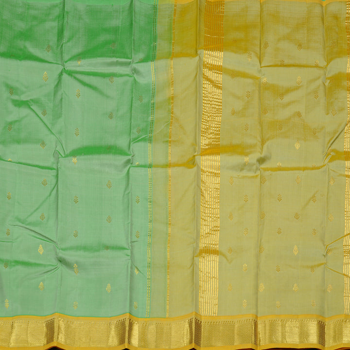 Hayagrivas Pastel Green Handloom Kanjivaram Silk Saree with Mustard Yellow Border KBD2151C1-25
