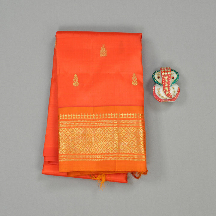 Hayagrivas Orange Handloom Kanjivaram Silk Saree with Mango Yellow Border KBD2151C1-33
