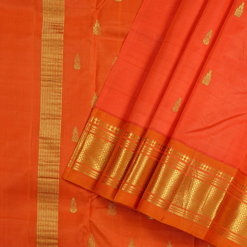 Hayagrivas Orange Handloom Kanjivaram Silk Saree with Mango Yellow Border KBD2151C1-33