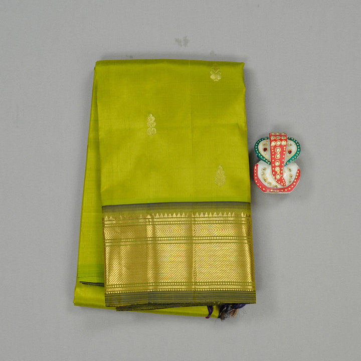 Hayagrivas Fluorescent Green Handloom Kanjivaram Silk Saree with Mehandi Green Border KBD2151C1-42