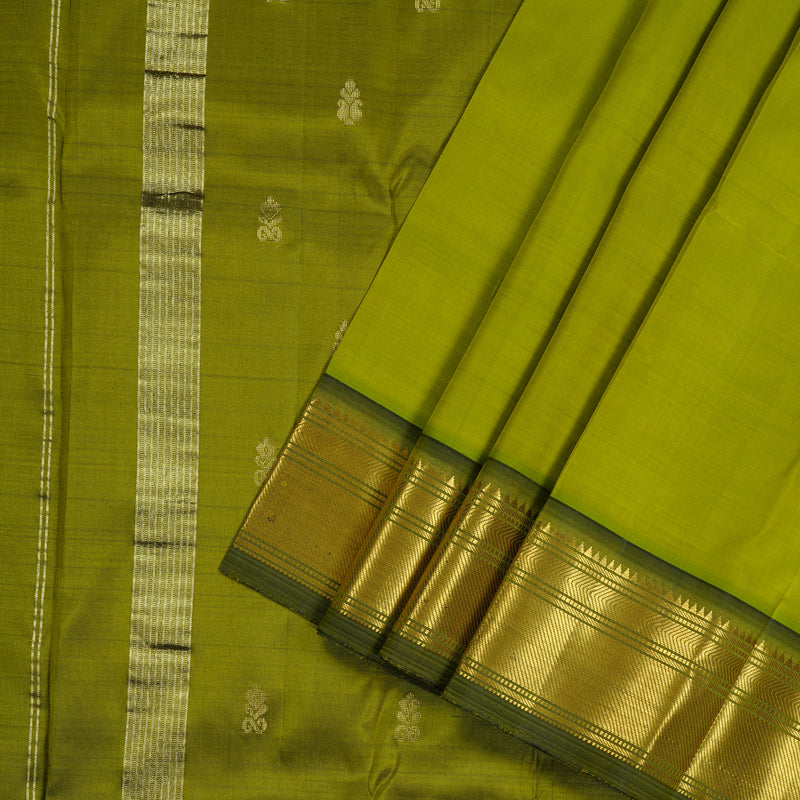 Hayagrivas Fluorescent Green Handloom Kanjivaram Silk Saree with Mehandi Green Border KBD2151C1-42