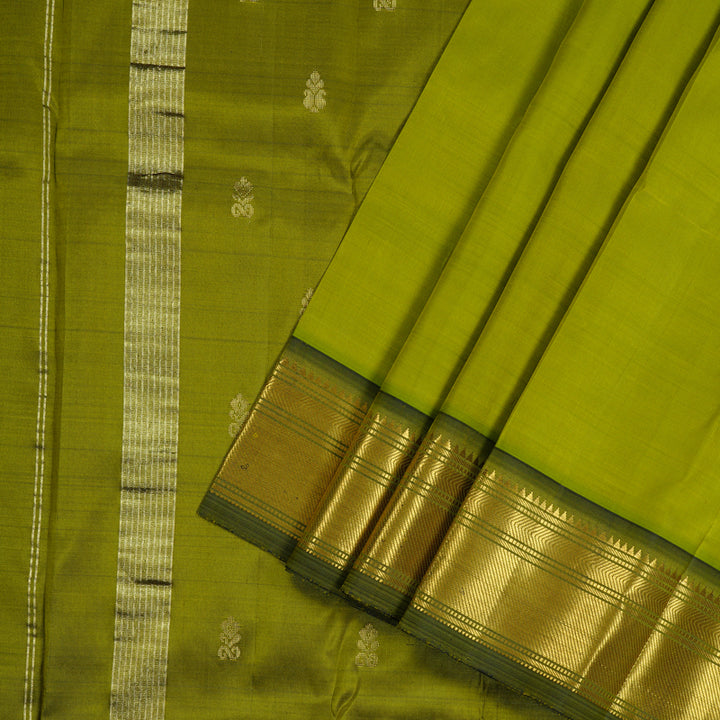 Hayagrivas Fluorescent Green Handloom Kanjivaram Silk Saree with Mehandi Green Border KBD2151C1-42