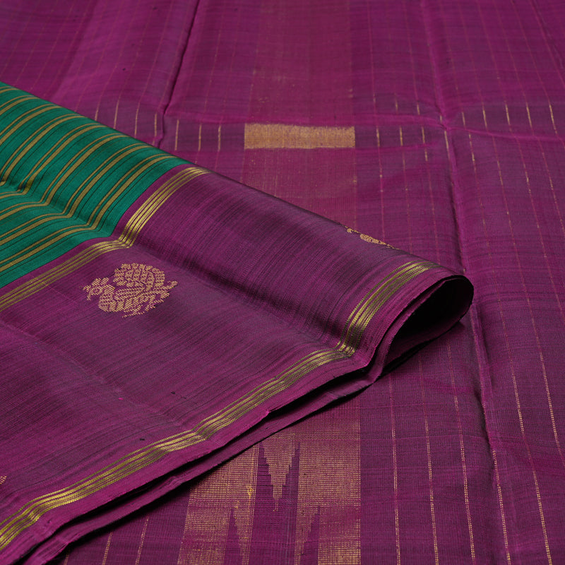 Hayagrivas Dark Green Handloom Kanjivaram Silk Saree with Dark Purple Border KBD2168C3-1