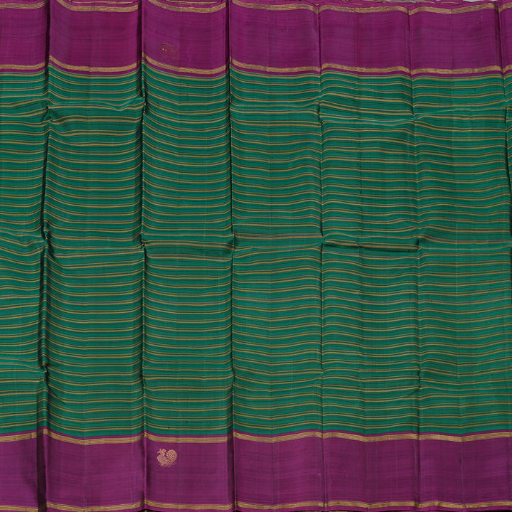 Hayagrivas Dark Green Handloom Kanjivaram Silk Saree with Dark Purple Border KBD2168C3-1