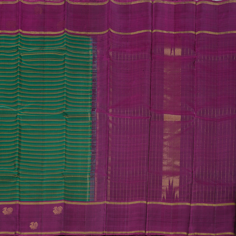 Hayagrivas Dark Green Handloom Kanjivaram Silk Saree with Dark Purple Border KBD2168C3-1