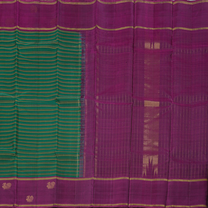 Hayagrivas Dark Green Handloom Kanjivaram Silk Saree with Dark Purple Border KBD2168C3-1