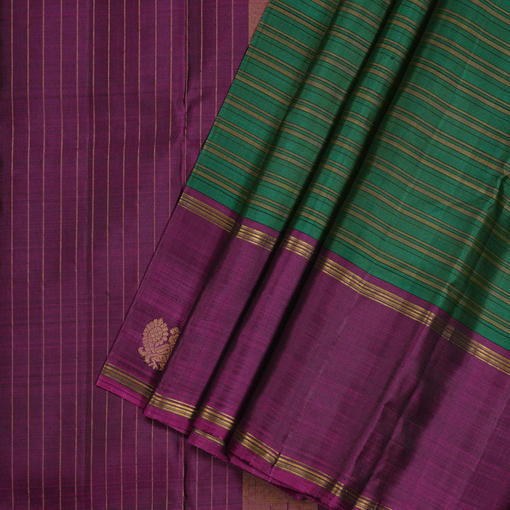 Hayagrivas Dark Green Handloom Kanjivaram Silk Saree with Dark Purple Border KBD2168C3-1