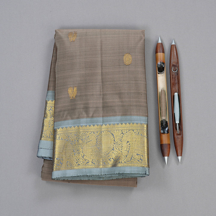 Hayagrivas Ash Grey Handloom Kanjivaram Silk Saree with Silver Grey Border KBD2171C2-1