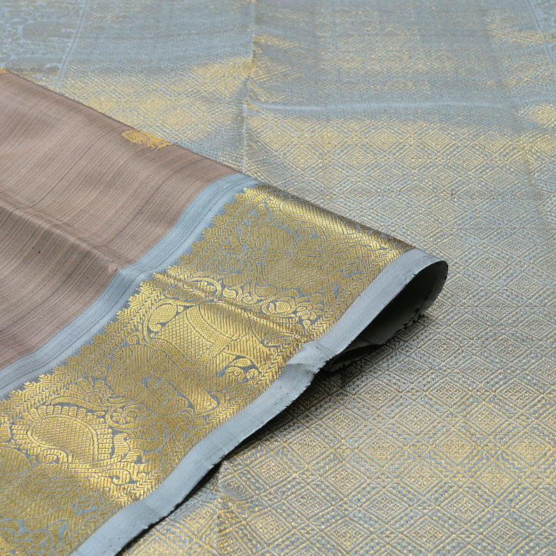 Hayagrivas Ash Grey Handloom Kanjivaram Silk Saree with Silver Grey Border KBD2171C2-1