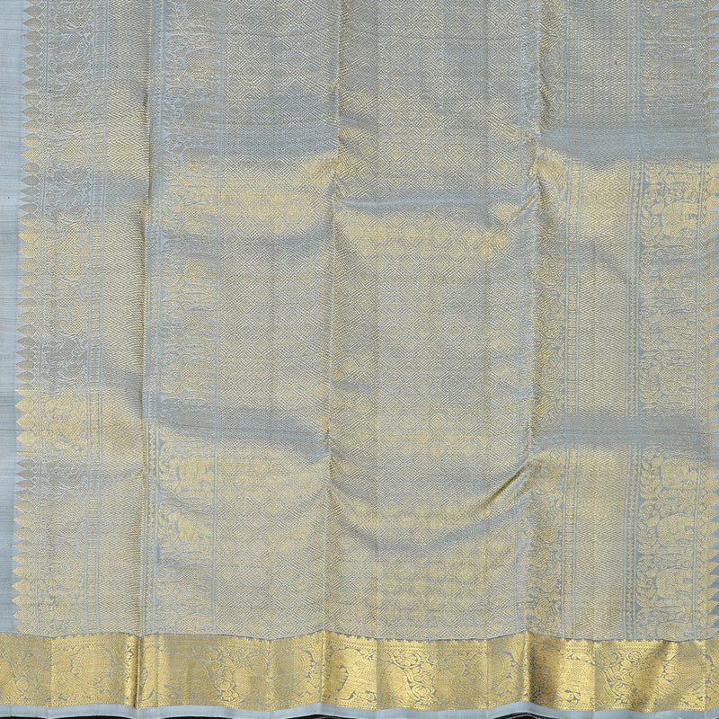Hayagrivas Ash Grey Handloom Kanjivaram Silk Saree with Silver Grey Border KBD2171C2-1