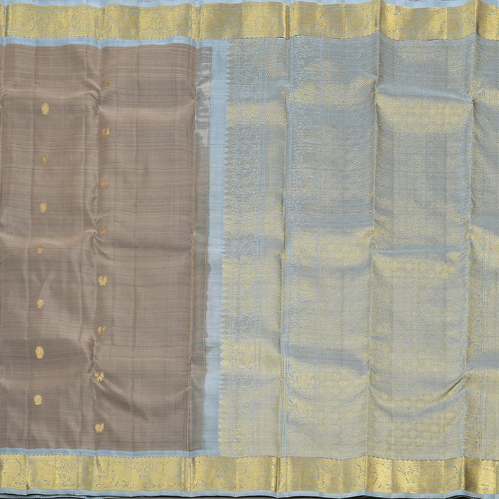 Hayagrivas Ash Grey Handloom Kanjivaram Silk Saree with Silver Grey Border KBD2171C2-1