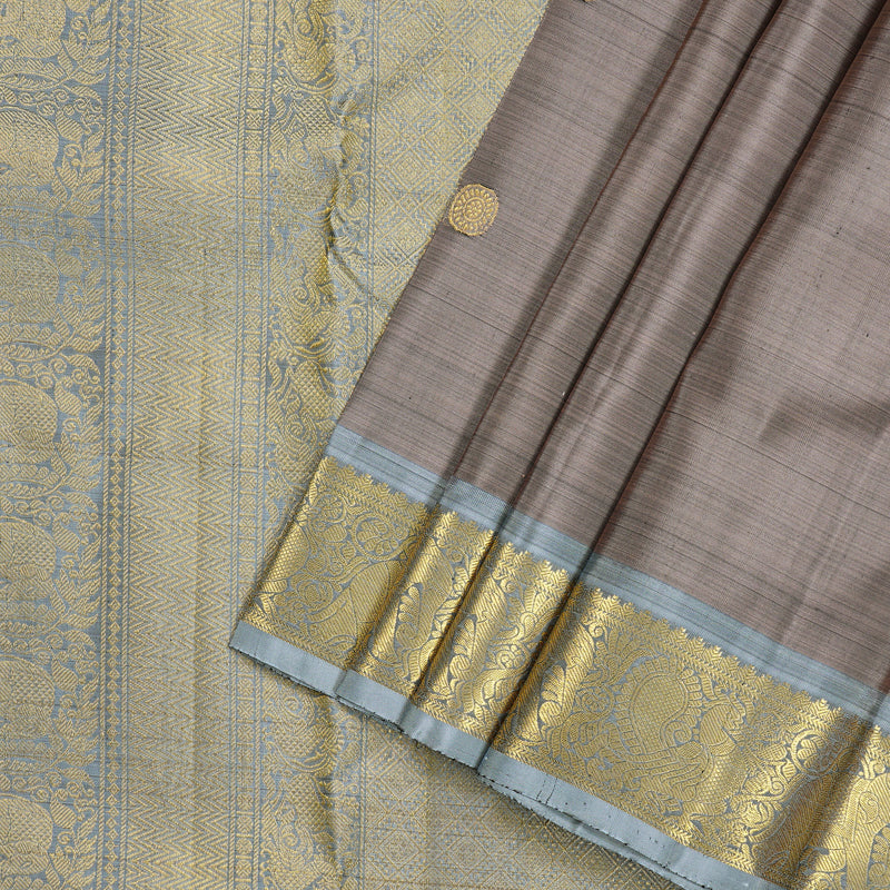 Hayagrivas Ash Grey Handloom Kanjivaram Silk Saree with Silver Grey Border KBD2171C2-1