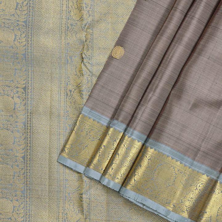 Hayagrivas Ash Grey Handloom Kanjivaram Silk Saree with Silver Grey Border KBD2171C2-1