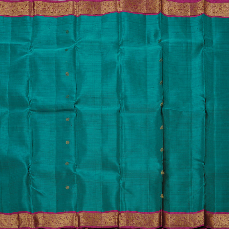 Hayagrivas Teal Green Handloom Kanjivaram Silk Saree with Dark Pink Border KBD2171C2-3