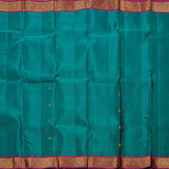 Hayagrivas Teal Green Handloom Kanjivaram Silk Saree with Dark Pink Border KBD2171C2-3