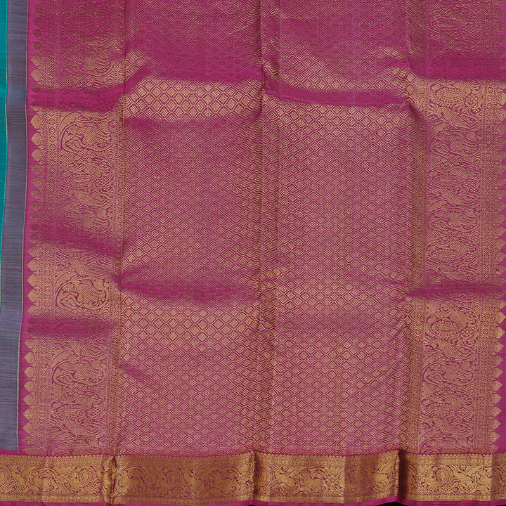 Hayagrivas Teal Green Handloom Kanjivaram Silk Saree with Dark Pink Border KBD2171C2-3
