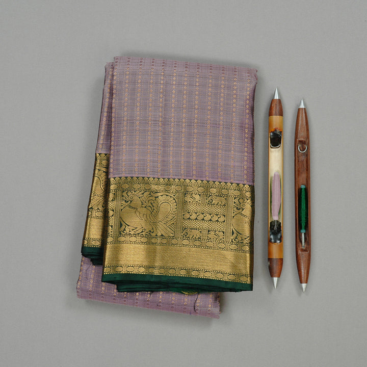 Hayagrivas Rosewood Pink Handloom Kanjivaram Silk Saree with Bottle Green Border KBD2171C3-3