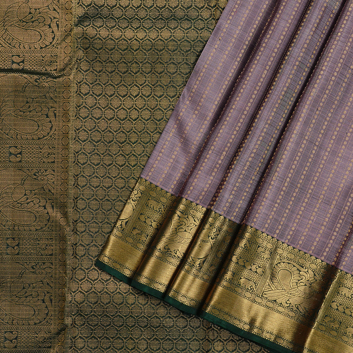 Hayagrivas Rosewood Pink Handloom Kanjivaram Silk Saree with Bottle Green Border KBD2171C3-3