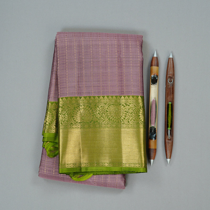 Hayagrivas Rosewood Pink Handloom Kanjivaram Silk Saree with Olive Green Border KBD2171C3-4