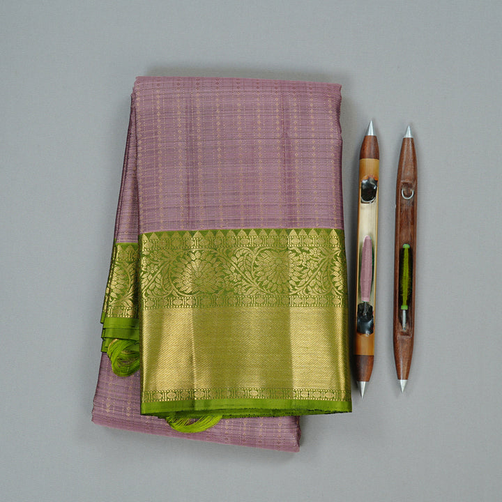 Hayagrivas Rosewood Pink Handloom Kanjivaram Silk Saree with Olive Green Border KBD2171C3-4