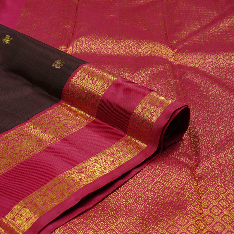 Hayagrivas Handloom Kanjivaram Silk Saree in Earthy Dark Brown KBD2173C1-1