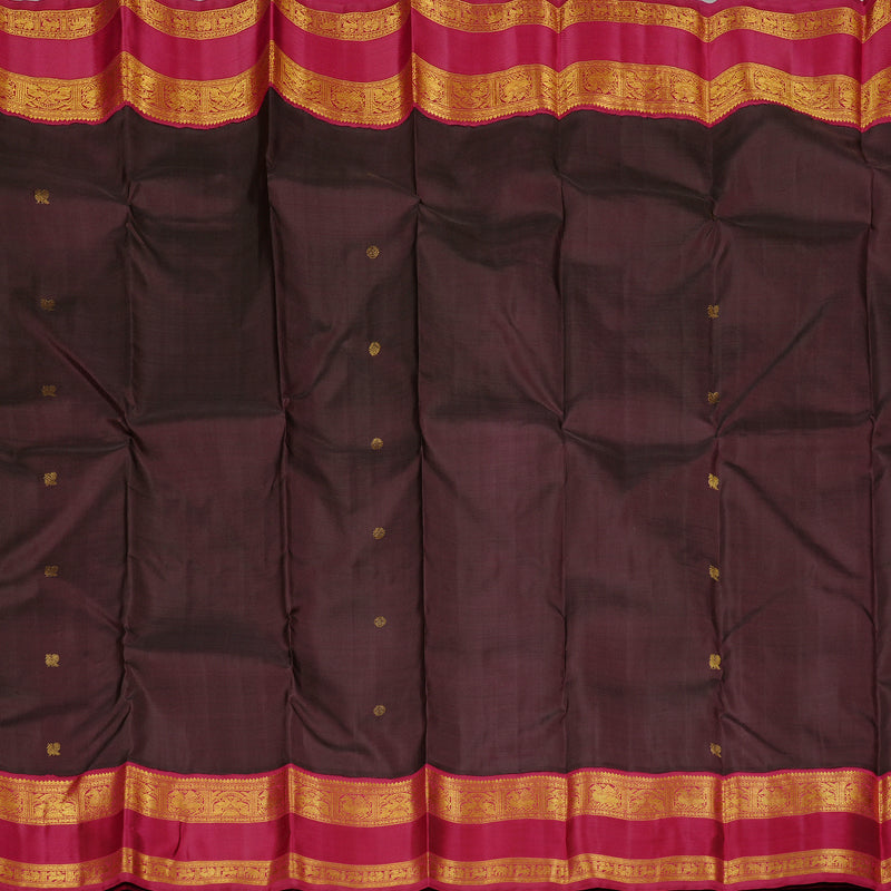 Hayagrivas Handloom Kanjivaram Silk Saree in Earthy Dark Brown KBD2173C1-1
