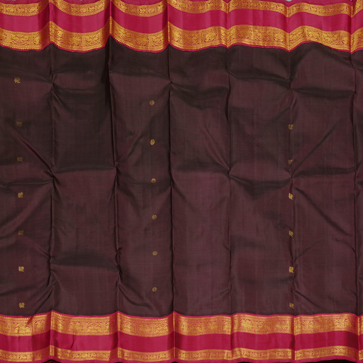Hayagrivas Handloom Kanjivaram Silk Saree in Earthy Dark Brown KBD2173C1-1