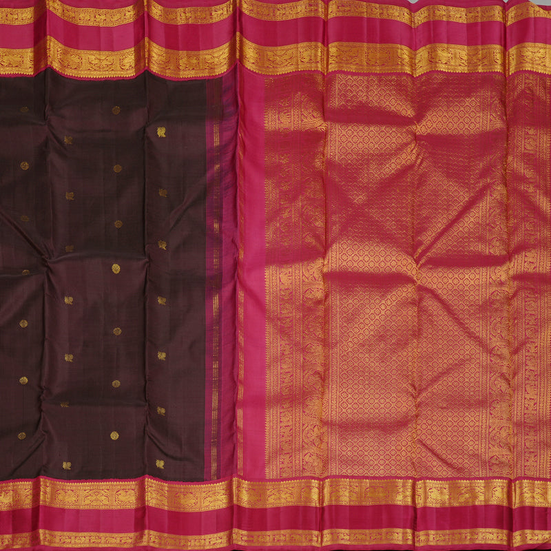 Hayagrivas Handloom Kanjivaram Silk Saree in Earthy Dark Brown KBD2173C1-1