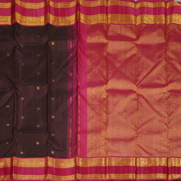 Hayagrivas Handloom Kanjivaram Silk Saree in Earthy Dark Brown KBD2173C1-1