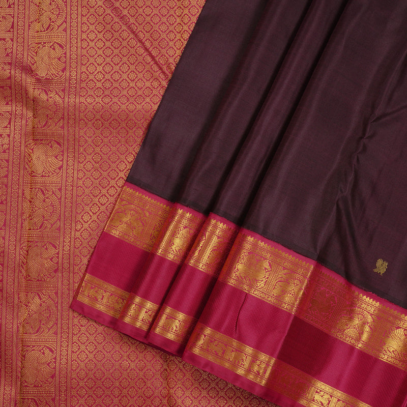 Hayagrivas Handloom Kanjivaram Silk Saree in Earthy Dark Brown KBD2173C1-1