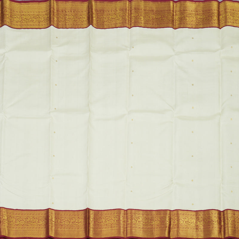 Hayagrivas White Handloom Kanjivaram Silk Saree with Maroon Border KBD2173C2-1
