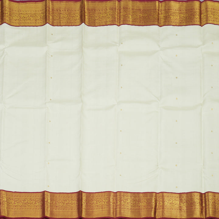Hayagrivas White Handloom Kanjivaram Silk Saree with Maroon Border KBD2173C2-1