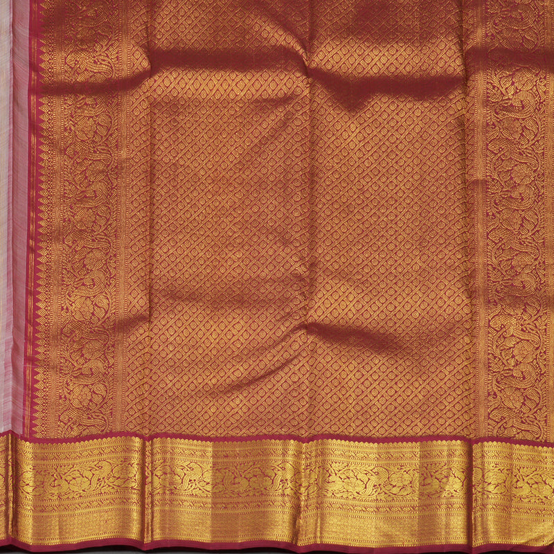 Hayagrivas White Handloom Kanjivaram Silk Saree with Maroon Border KBD2173C2-1