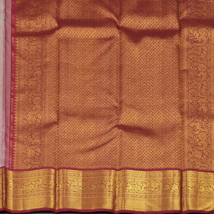 Hayagrivas White Handloom Kanjivaram Silk Saree with Maroon Border KBD2173C2-1