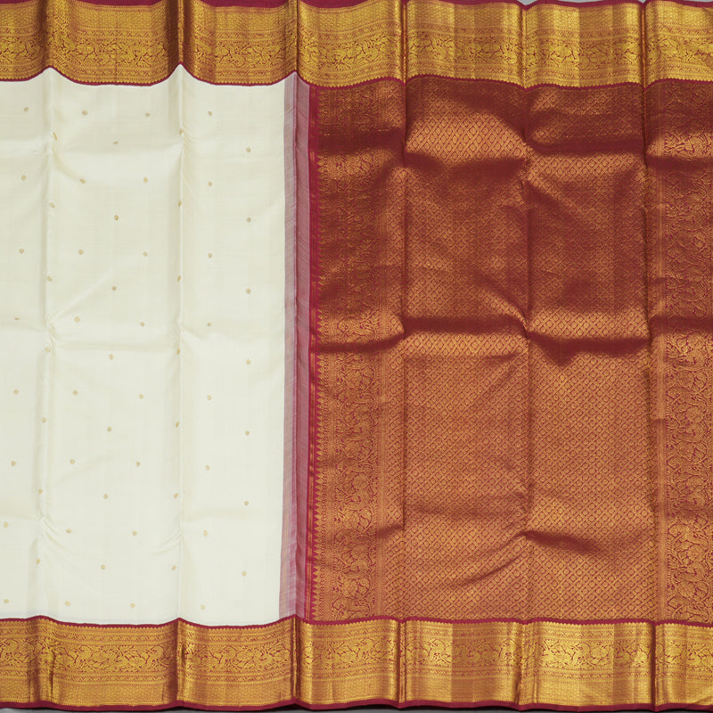 Hayagrivas White Handloom Kanjivaram Silk Saree with Maroon Border KBD2173C2-1