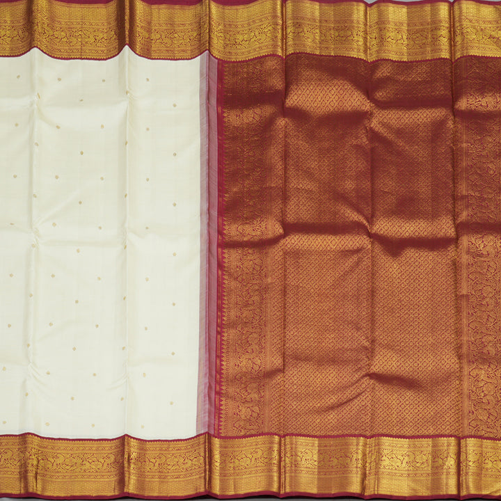 Hayagrivas White Handloom Kanjivaram Silk Saree with Maroon Border KBD2173C2-1