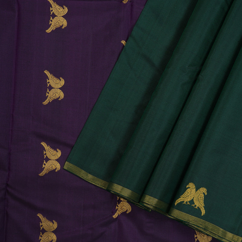 Hayagrivas Bottle Green Handloom Kanjivaram Silk Saree KBD2174C1-5