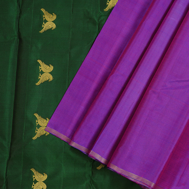 Hayagrivas Handloom Kanjivaram Silk saree in Purple with Dark Green KBE291E4-2