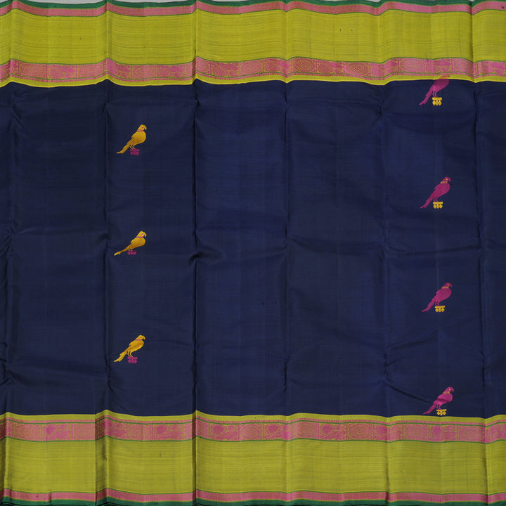 Hayagrivas Dark Blue Handloom Kanjivaram Silk Saree with Mehandi Green Border KBD2174C2-1