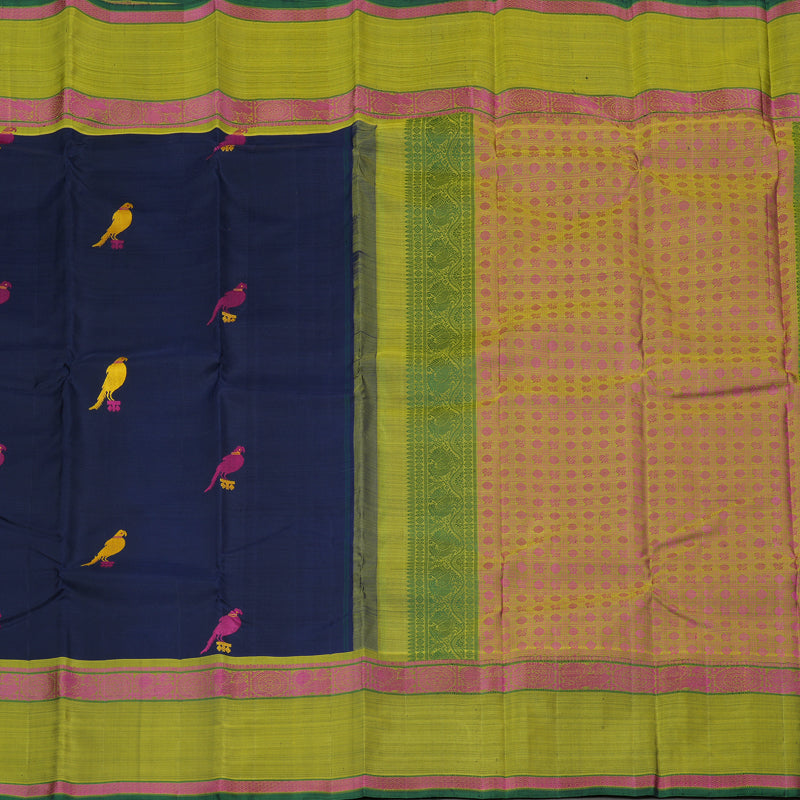 Hayagrivas Dark Blue Handloom Kanjivaram Silk Saree with Mehandi Green Border KBD2174C2-1